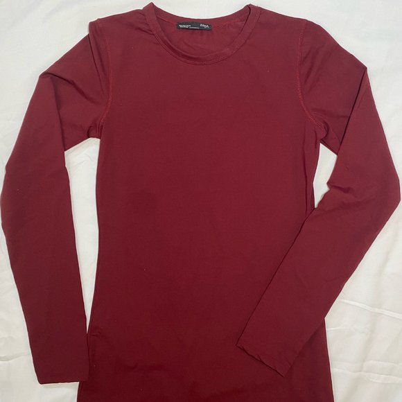 ZARA Long Sleeve Fitted Dress with Stretch | Women's Size S | Deep Red - Picture 5 of 6